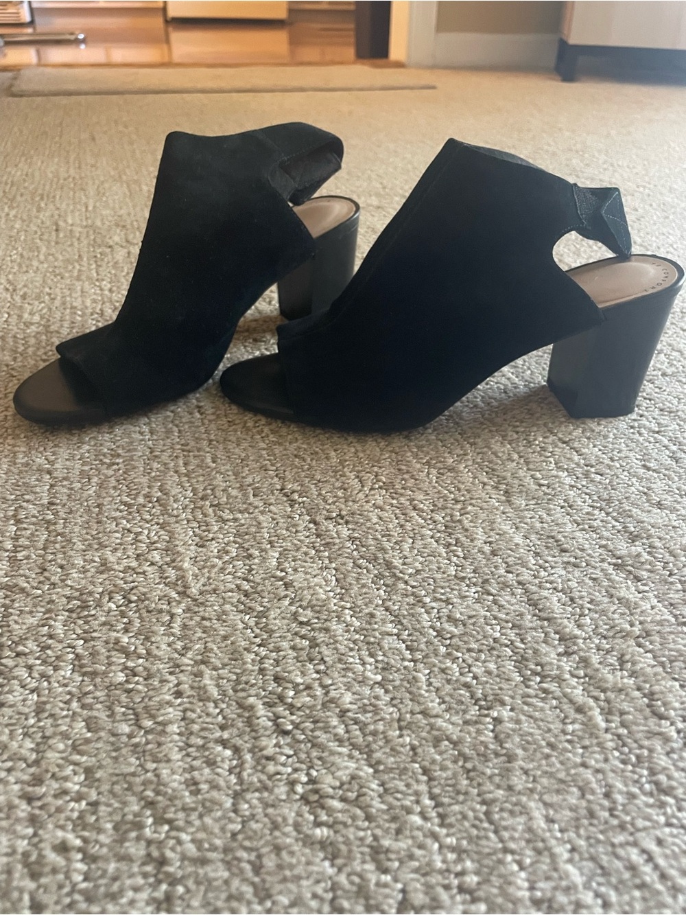 Clarks Black Suede Open-Peep Block Heel Sandals